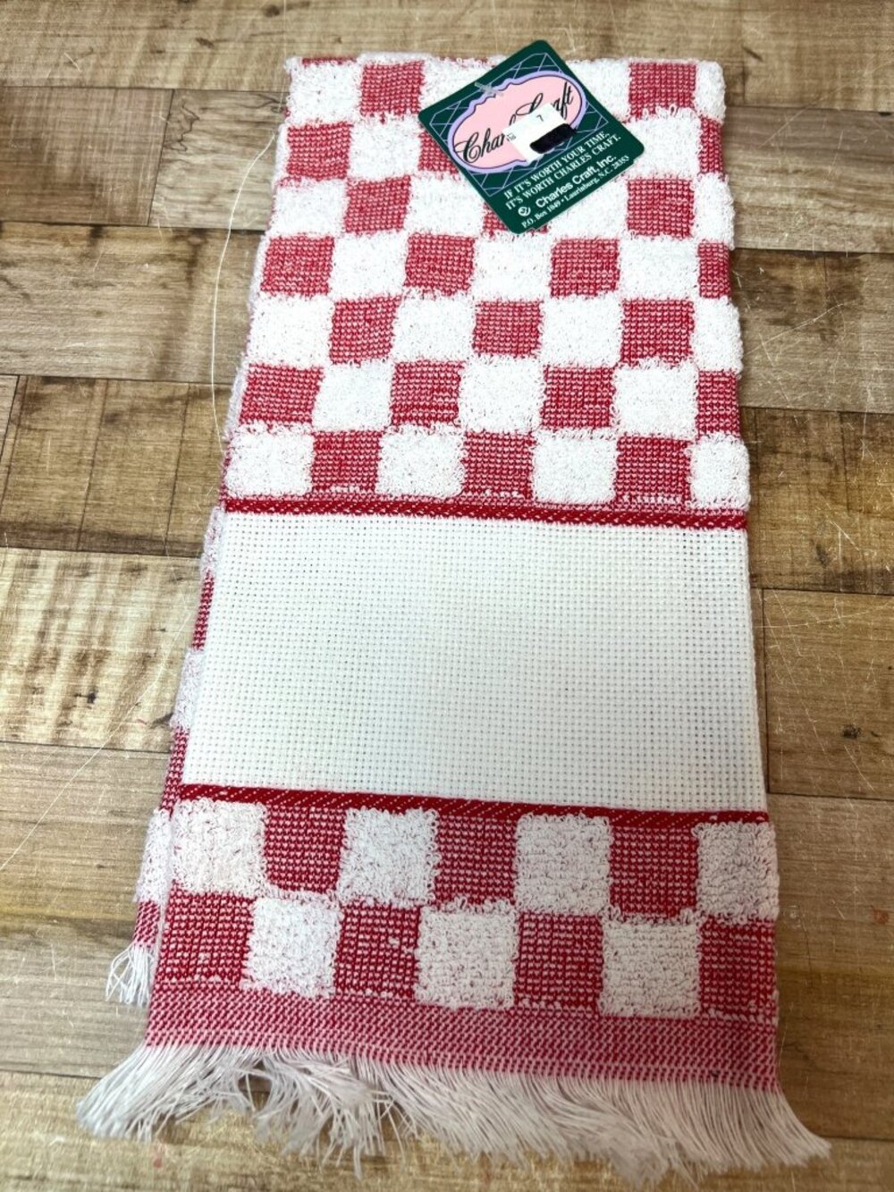 Charles Craft Red White Checkerboard Towel Aida Cloth Insert For Cross Stitching